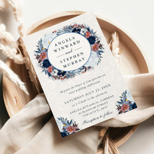 Invitación Corona de boda de invierno azul y blanco acuarela