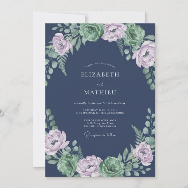 Invitación Corona de boda de Lila Medianoche (Anverso)