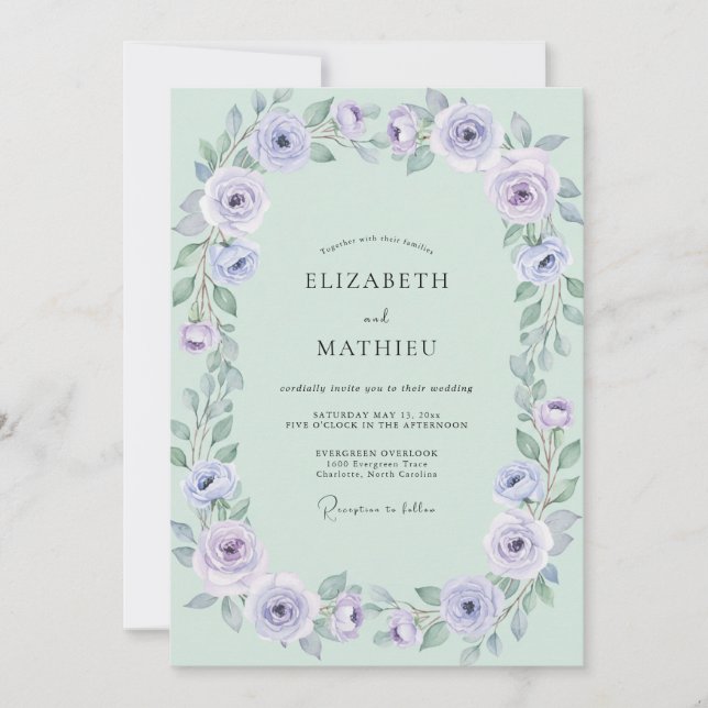 Invitación Corona de boda de lila pálido menta (Anverso)