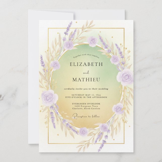 Invitación Corona de Boda de Lila Violeta (Anverso)