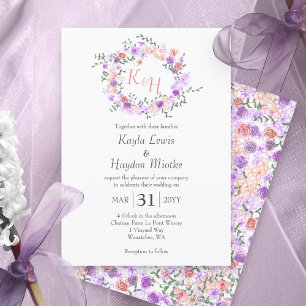 Invitación Corona de boda de Lila y Rosa Melocotón