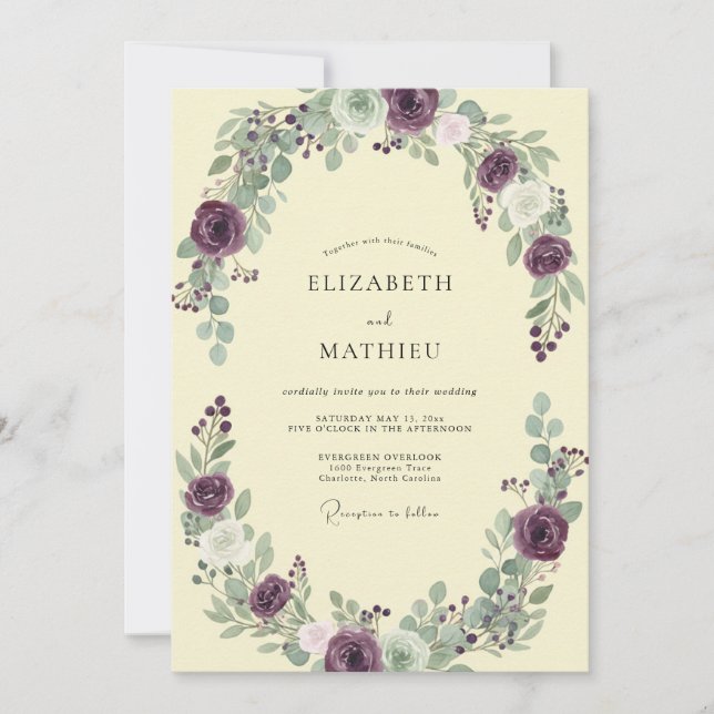 Invitación Corona de Boda de Mantequilla de Ciruela (Anverso)