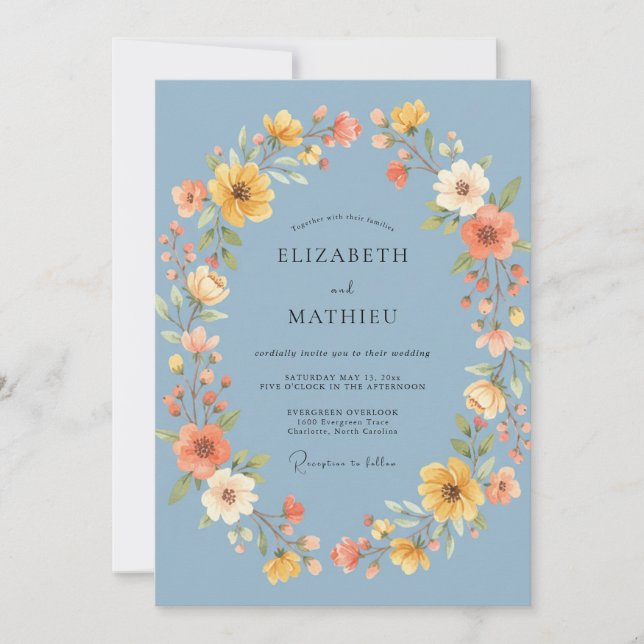 Invitación Corona de boda de Marigold de acero (Anverso)