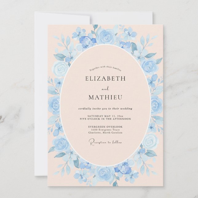 Invitación Corona de boda de melocotón malva polvoriento (Anverso)