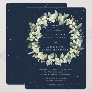 Invitación Corona de boda de nieve grande navy + eucalipto