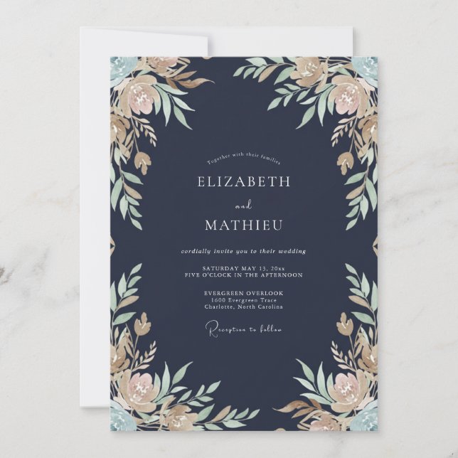 Invitación Corona de boda de oro de medianoche (Anverso)
