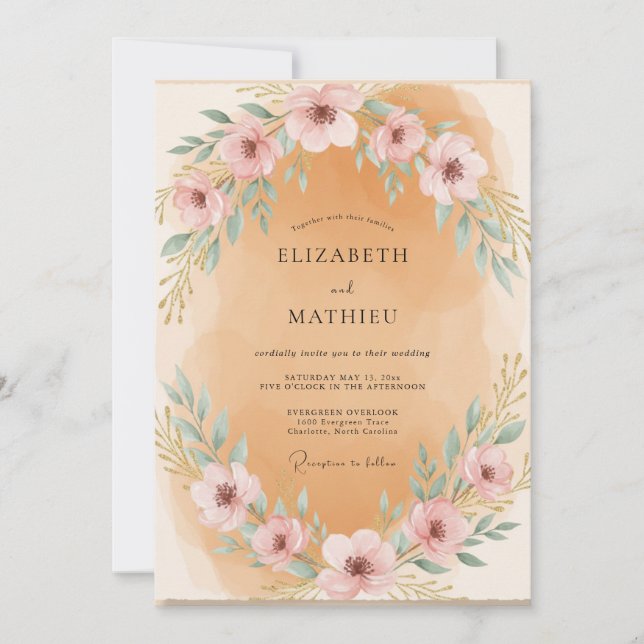Invitación Corona de boda de oro suave Champagne (Anverso)