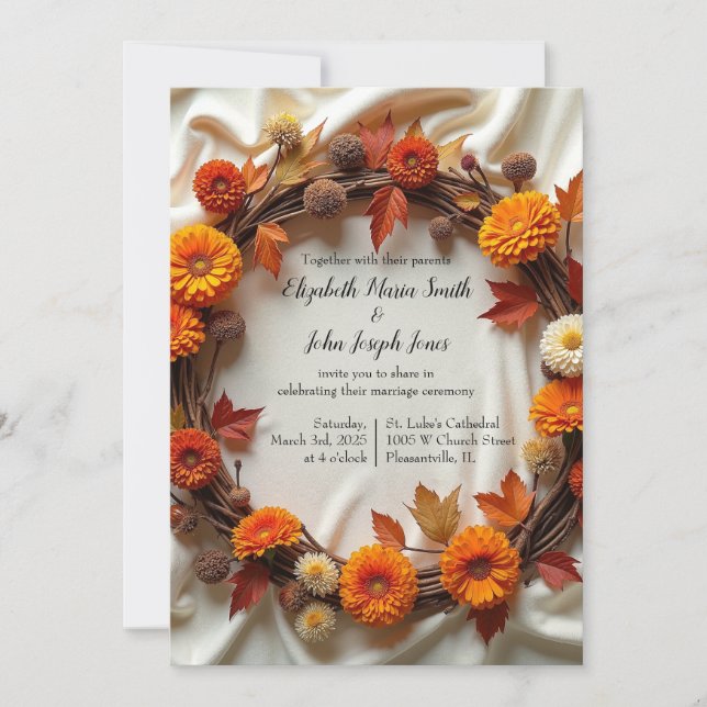 Invitación Corona de Boda de Otoño (Anverso)