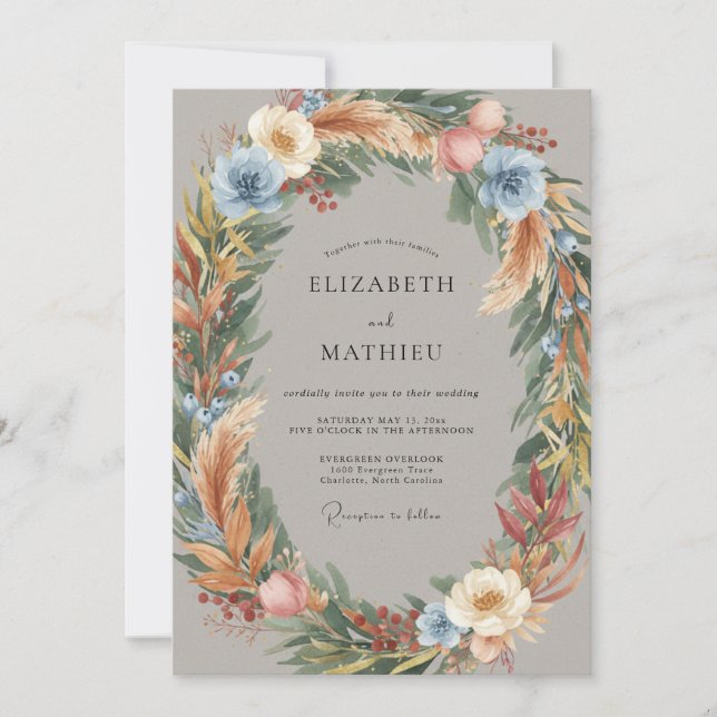 Invitación Corona de boda de Pampas Azules (Anverso)