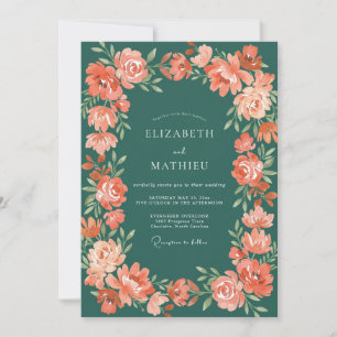 Invitación Corona de boda de peonía coral polvorienta