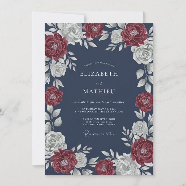 Invitación Corona de boda de pizarra carmesí (Anverso)
