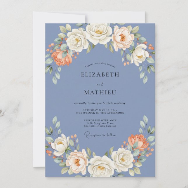Invitación Corona de boda de ranúnculo y aciano (Anverso)