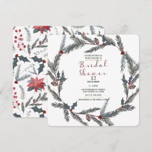 Invitación Corona de boda de shower nupcial de bayas y pino b