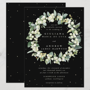 Invitación Corona de boda de Snowberry negro grande + Eucalip
