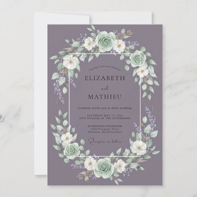 Invitación Corona de boda de suculentas malva suave (Anverso)