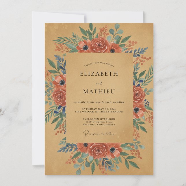 Invitación Corona de boda de terracota ocre (Anverso)