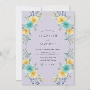 Invitación Corona de boda de turquesa amarillo lila