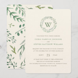 Invitación Corona de boda de vegetación con acuarela elegante