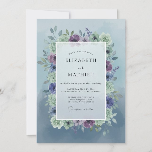 Invitación Corona de Boda Dusty Lilac Caracola (Anverso)