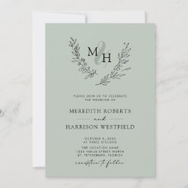 Invitación Corona de boda elegante con monograma Sage