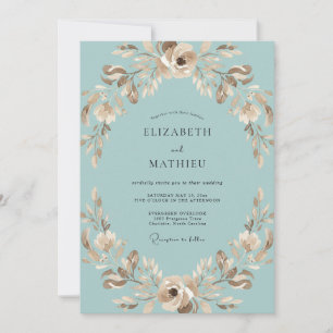 Invitación Corona de boda en aqua y taupe