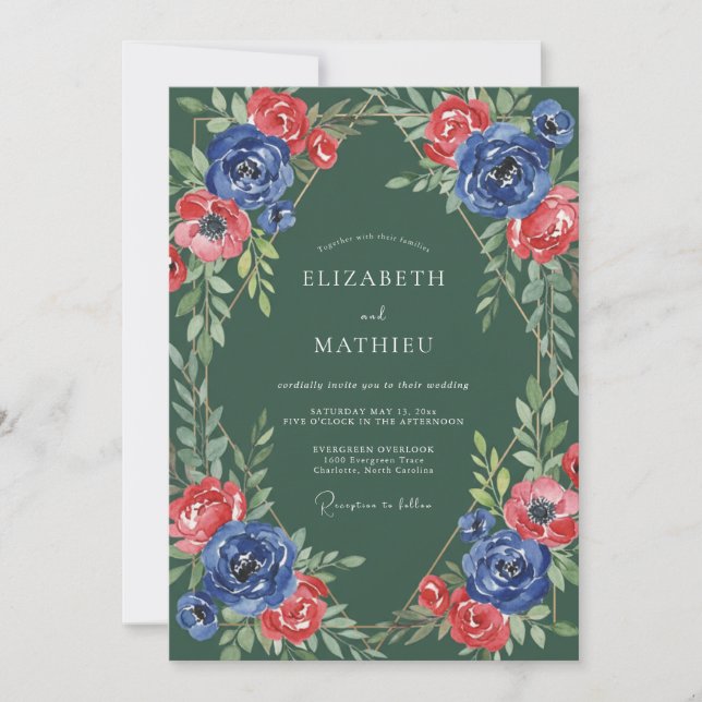 Invitación Corona de boda Esmeralda Rubí (Anverso)