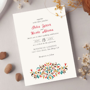 Invitación Corona de Boda Floral Romántica Elegante Moderna