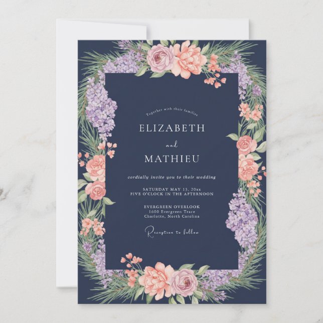 Invitación Corona de boda Índigo Amatista (Anverso)