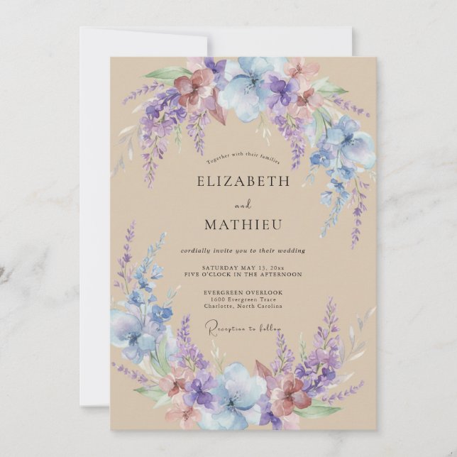 Invitación Corona de Boda Lila Pálido Periwinkle (Anverso)