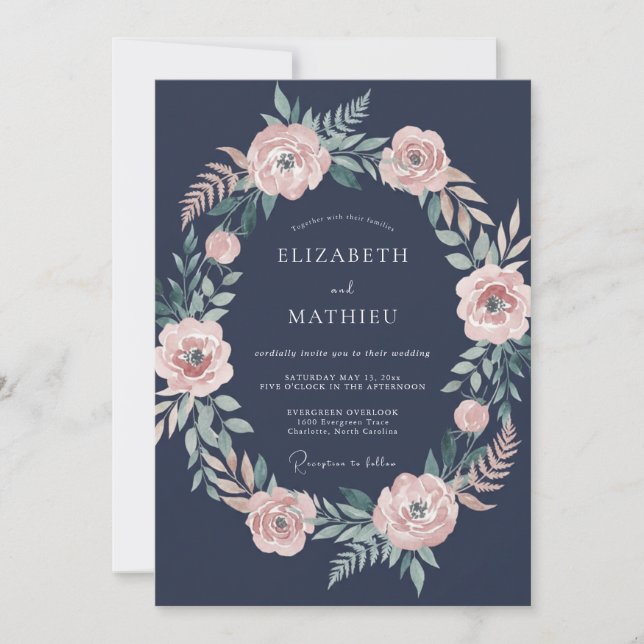 Invitación Corona de Boda Midnight Mauve (Anverso)