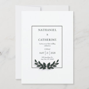 Invitación Corona de boda minimalista verde
