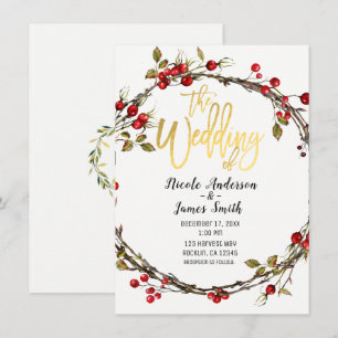 Invitación Corona de boda moderna de arándano de Bosques Rúst