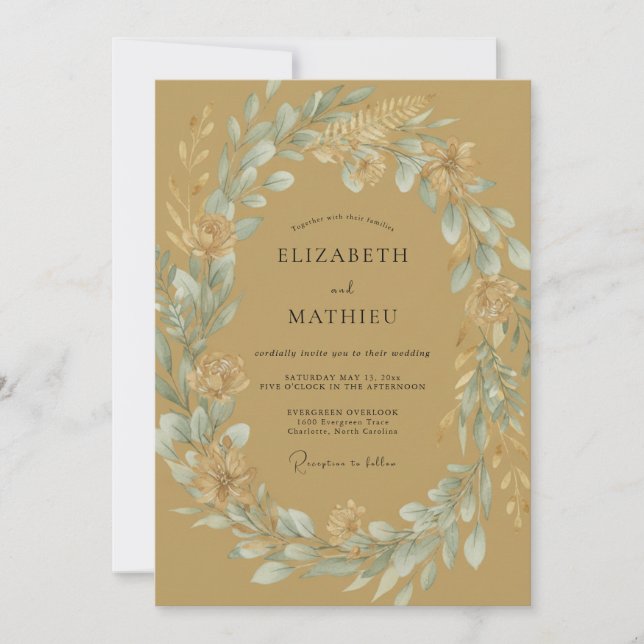 Invitación Corona de Boda Ochre Periwinkle (Anverso)