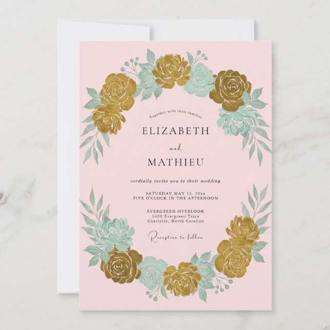 Invitación Corona de boda Ochre Seafoam (Anverso)