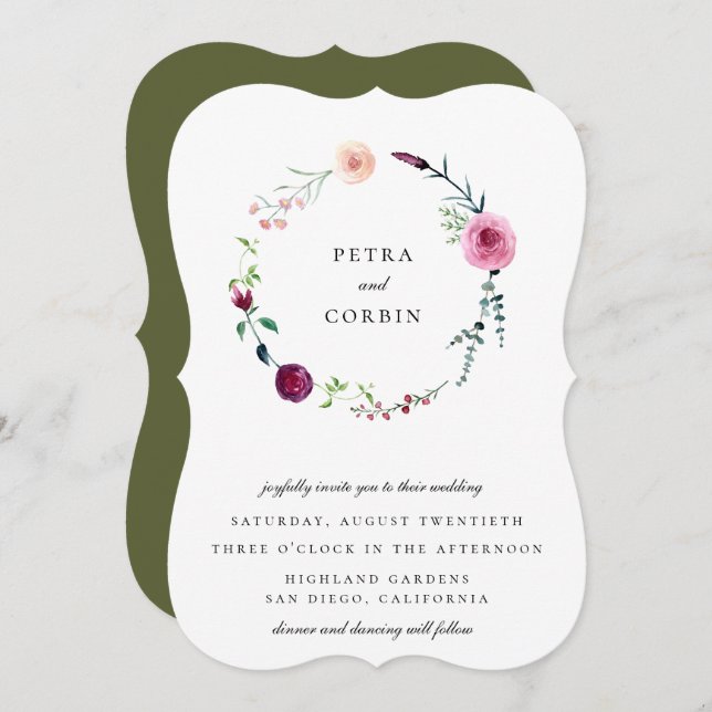 Invitación Corona de boda para jardín delicado (Anverso / Reverso)