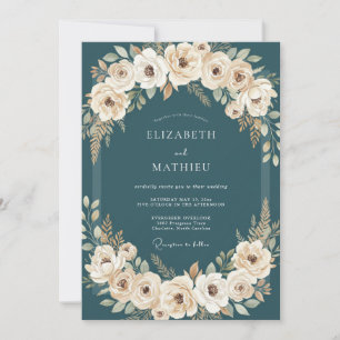 Invitación Corona de boda Petrol Rose