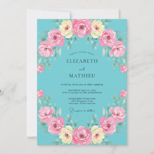 Invitación Corona de boda polvorienta rosa Aqua