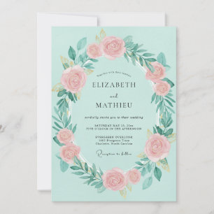 Invitación Corona de boda rosa espuma de mar