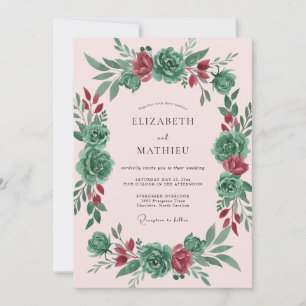 Invitación Corona de boda rosa moderna teal