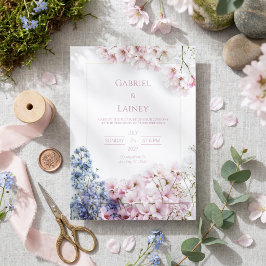 Invitación Corona de boda rosa sakura hoja azul turquesa marc