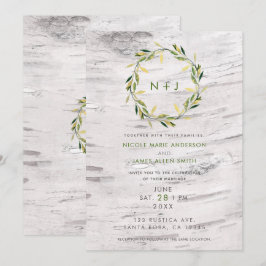 Invitación Corona de boda rústica de madera de abedul blanco