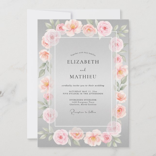 Invitación Corona de boda Slate Petal Rosa (Anverso)
