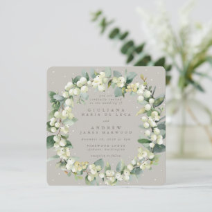Invitación Corona de boda Square Greige Snowberry + Eucalipto