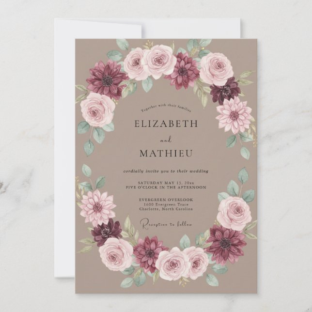 Invitación Corona de boda Taupe Mauve (Anverso)