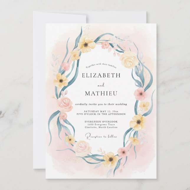 Invitación Corona de boda Teal con mantequilla (Anverso)