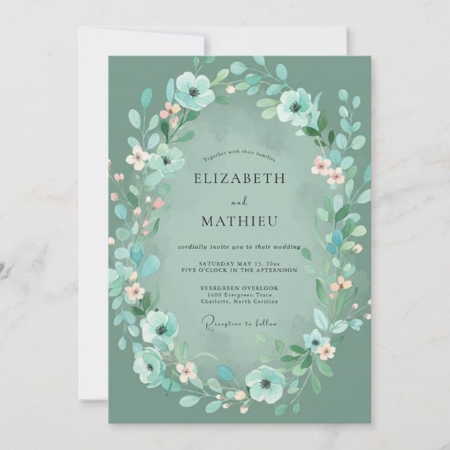 Invitación Corona de boda turquesa menta (Anverso)