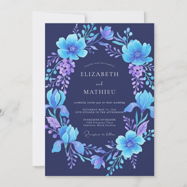 Invitación Corona de Boda Violeta Índigo (Anverso)