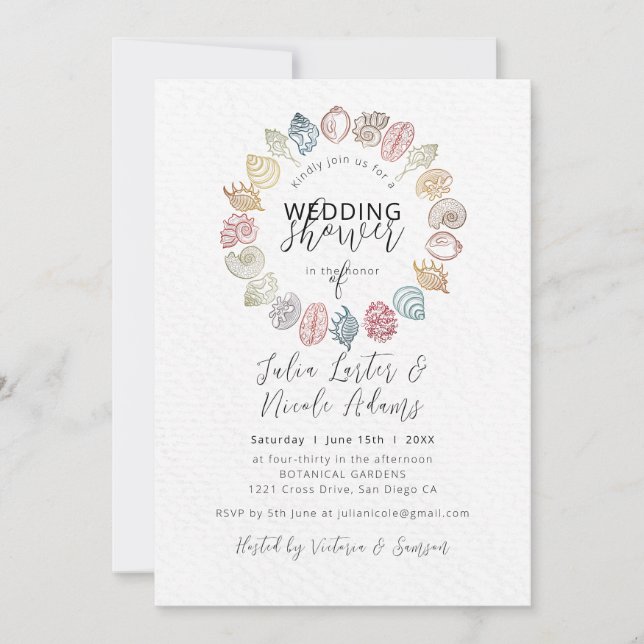 Invitación Corona de Bodas de Conchas de Playa Simple (Anverso)