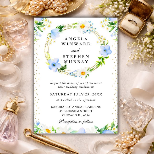 Invitación Corona de Bodas de Margaritas y Flores Azules (Subido por el creador)