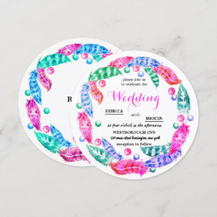 Invitación Corona de boho florescente, elegancia de colores v